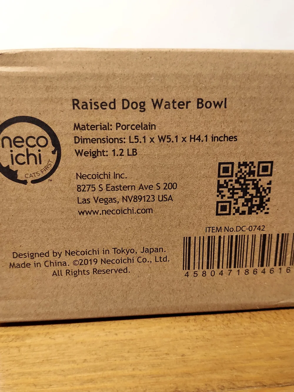 Necoichi Raised Small Dog Water Ceramic Bowl, White with Black Paw Print, 12oz